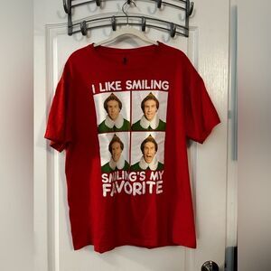 Elf “I Like Smiling” T-Shirt Red Men's L Smiling’s my favorite Will Ferrell Tee